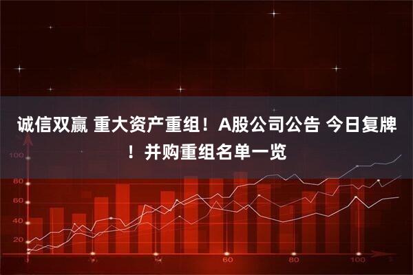 诚信双赢 重大资产重组！A股公司公告 今日复牌！并购重组名单一览